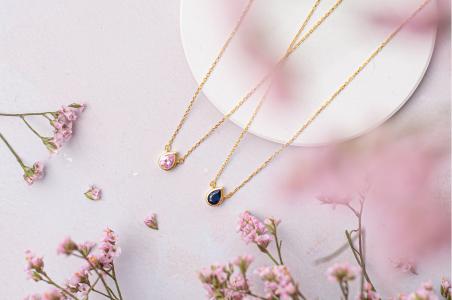 teardrop pink and navy necklace